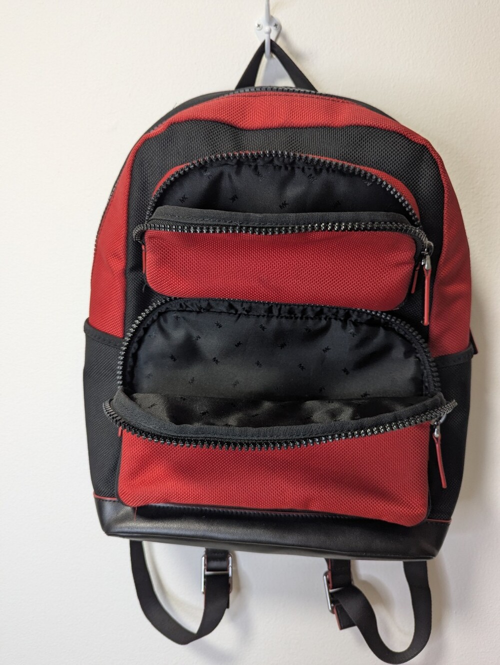 Michael Kors Red and Black Kent Sport Utility Backpack with Front Zip Pockets - Picture 2 of 6